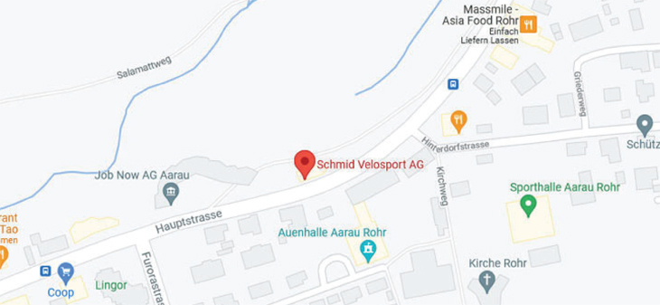 Anfahrt zu Schmid Velosport Aarau Rohr